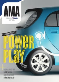 Cover of AMA Insider Magazine fall 2020 with electric car.