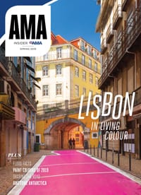 Cover of AMA Insider Magazine spring 2019 with a street in Lisbon.