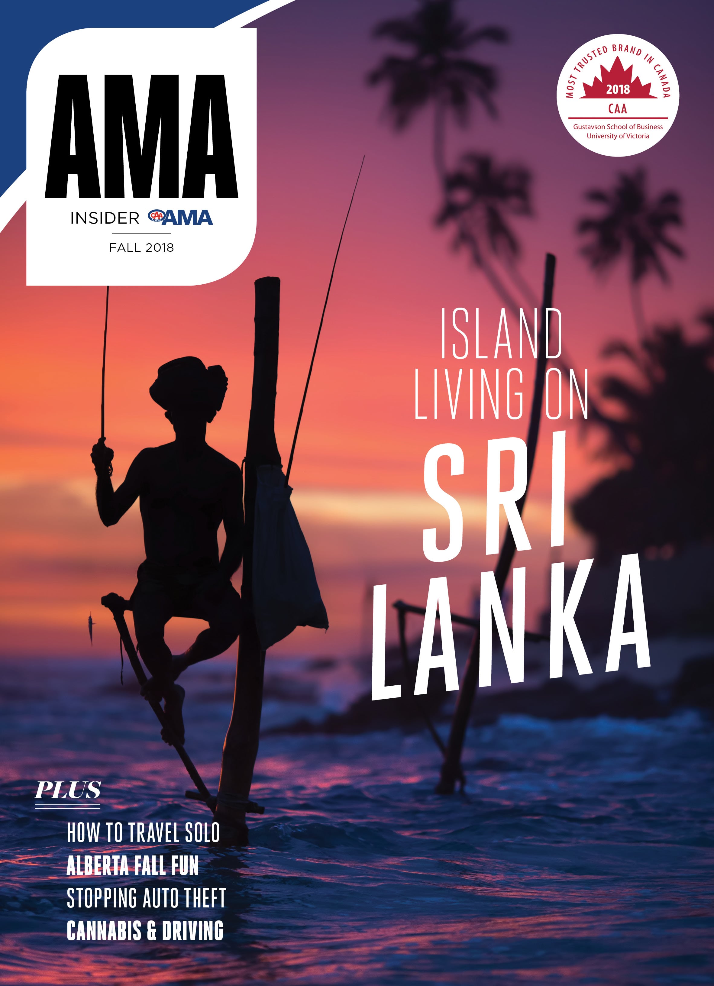 Cover of AMA Insider Magazine fall 2018 with a man sitting on the beach in Sri Lanka.