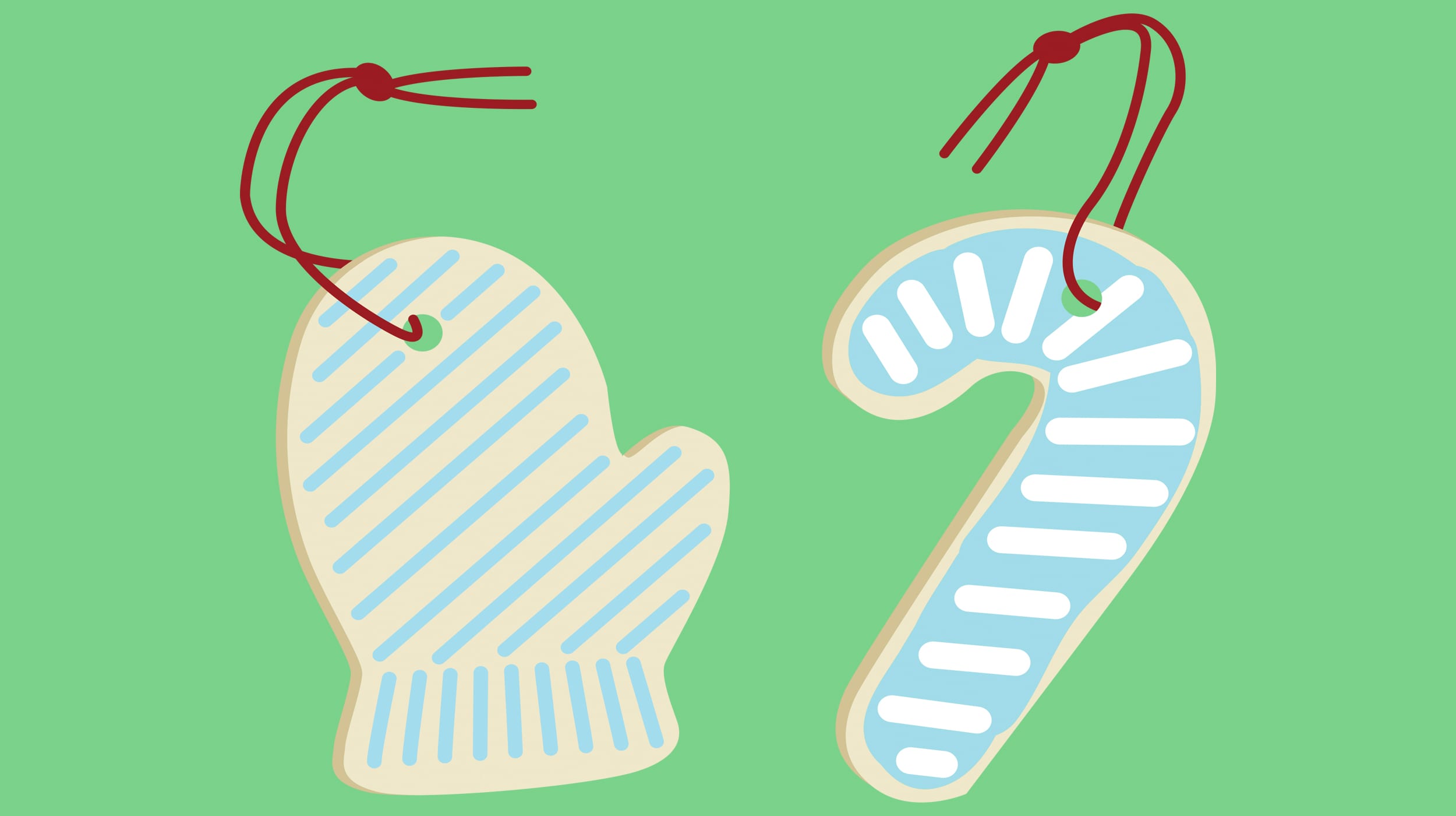 Easy holiday decorations illustration of salt-dough mitten and candy cane