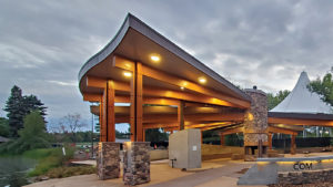 Edmonton Federation of Community Leagues' wood and brick pavilion at Hawrelak Park